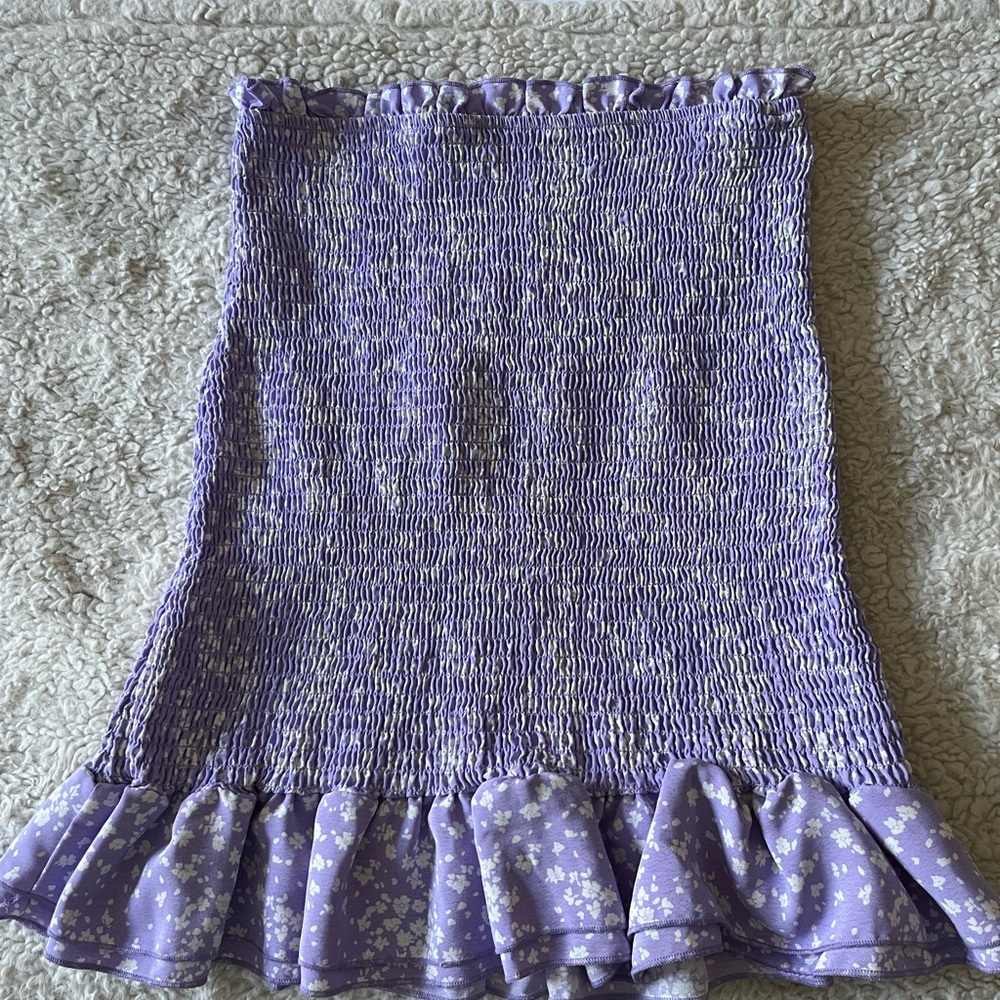 purple rushed floral mini skirt
